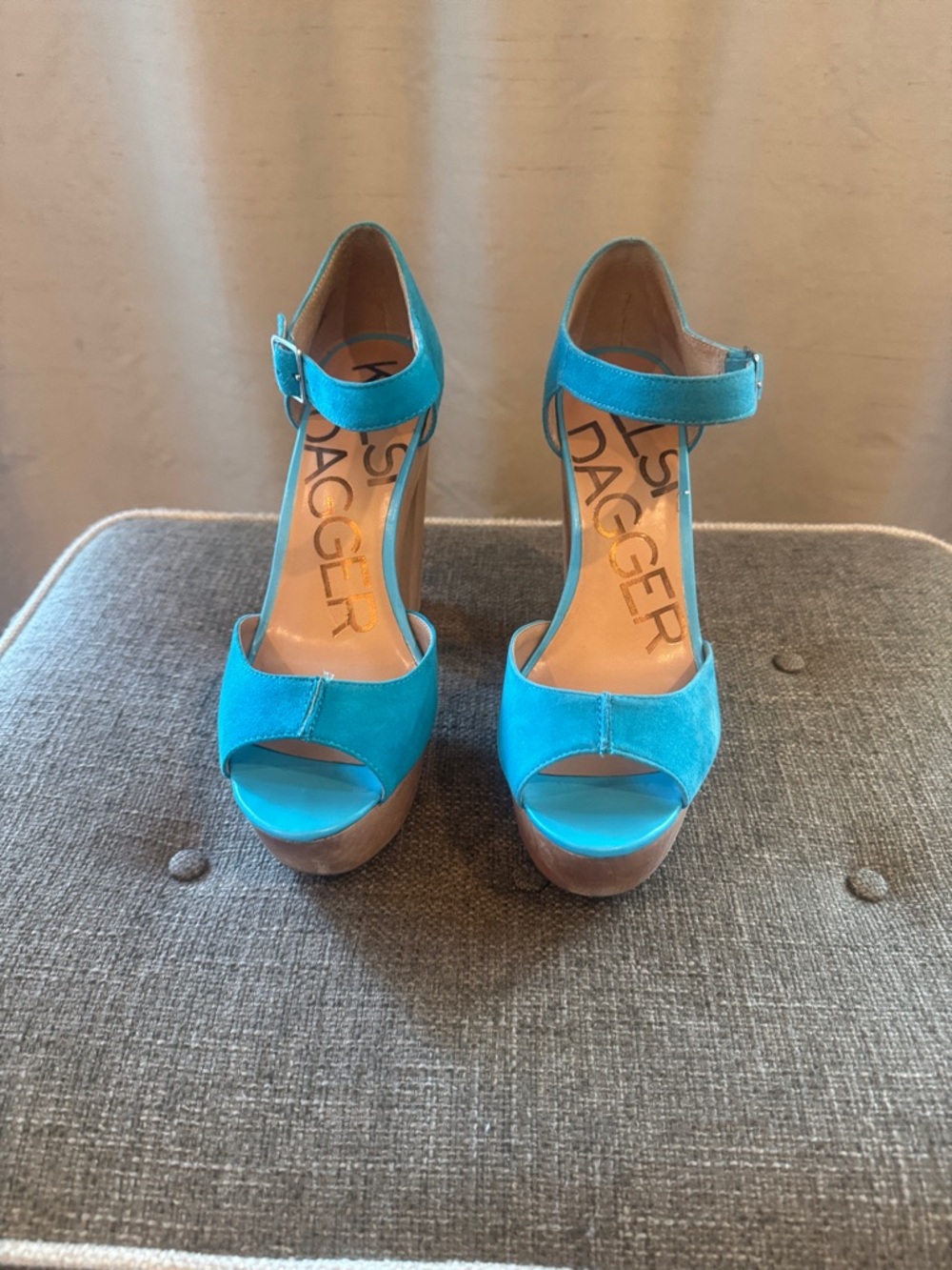 Kelsi Dagger Turquoise Suede Platform Ankle-Strap Heels